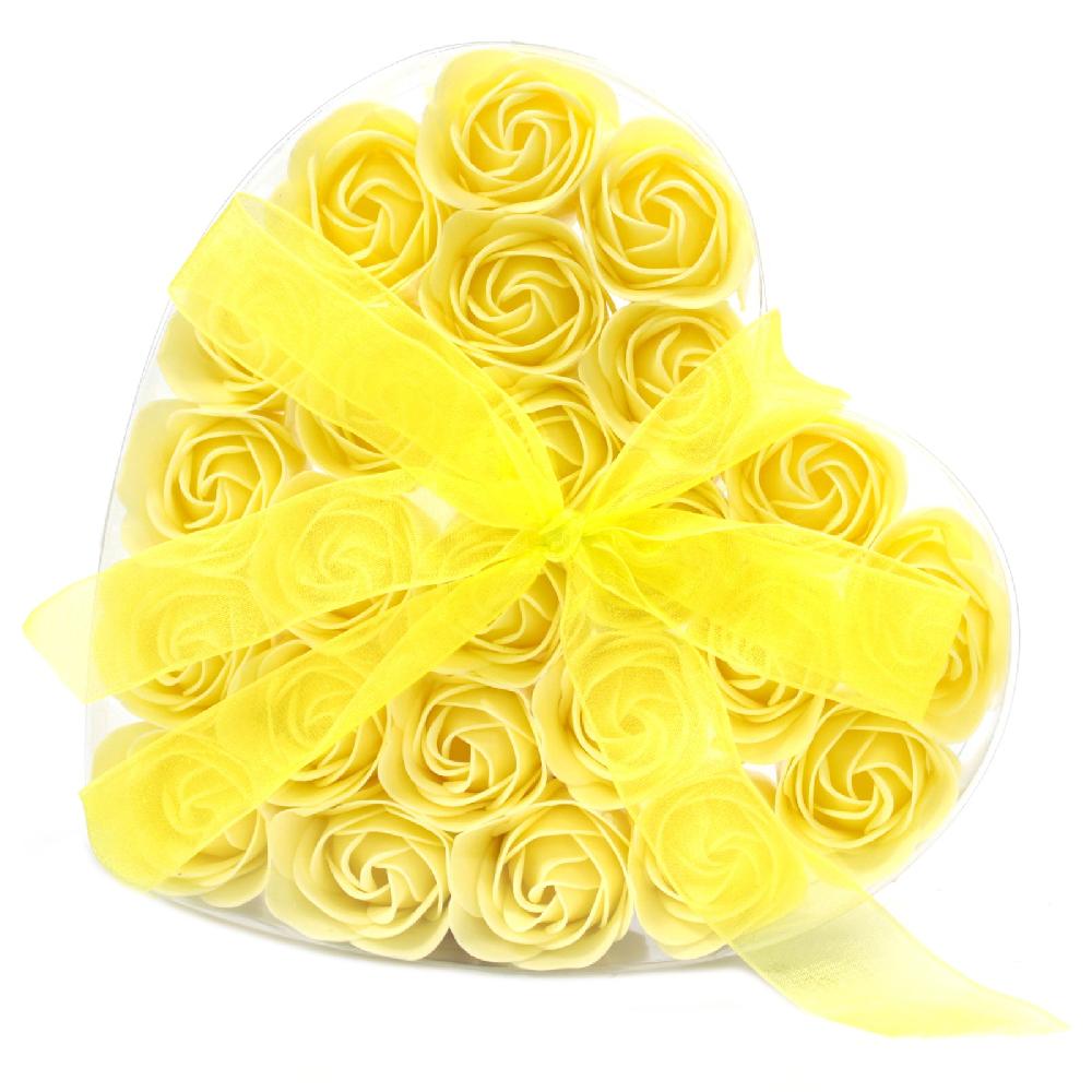 ancient wisdom Set of 24 Soap Flower Heart Box - Yellow Roses
