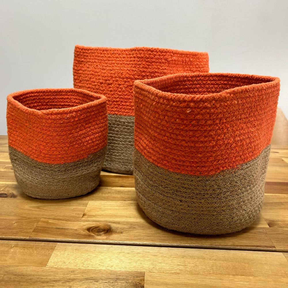 Ancient Wisdom Set Of 3 Cotton Rope Storage Baskets - Orange