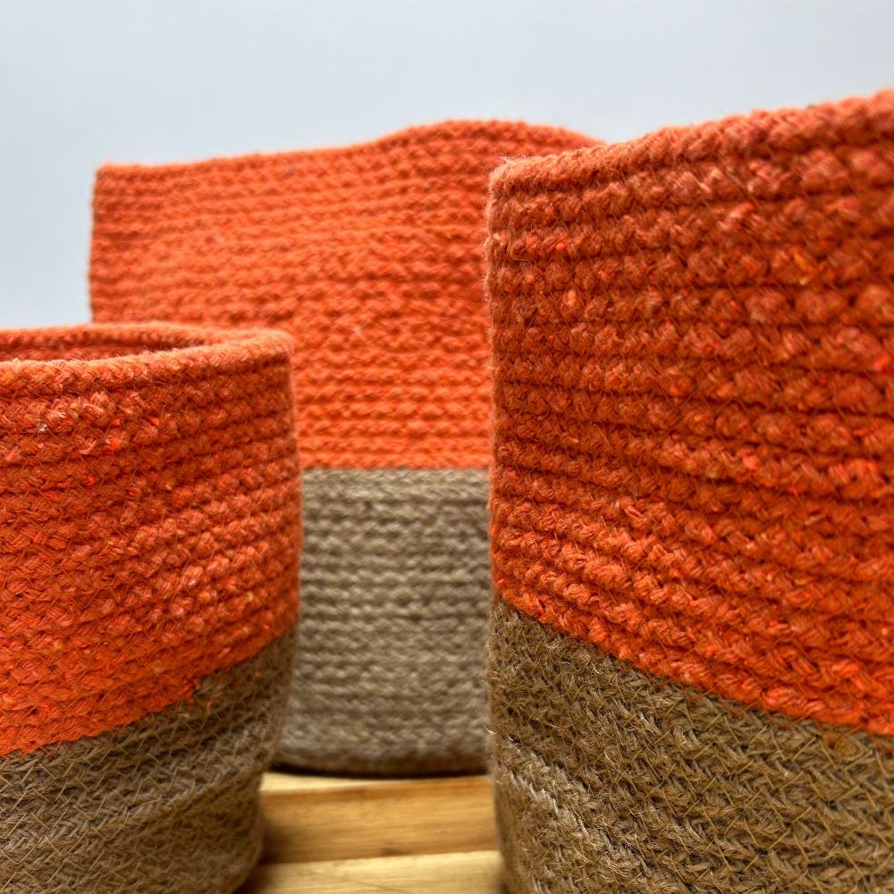 Ancient Wisdom Set Of 3 Cotton Rope Storage Baskets - Orange