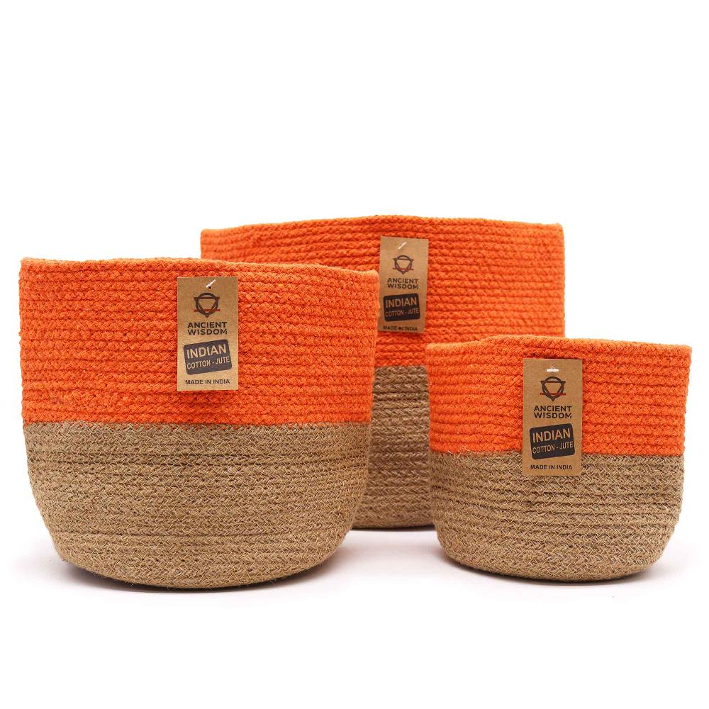ancient wisdom Set of 3 Cotton Rope Storage Baskets - Orange