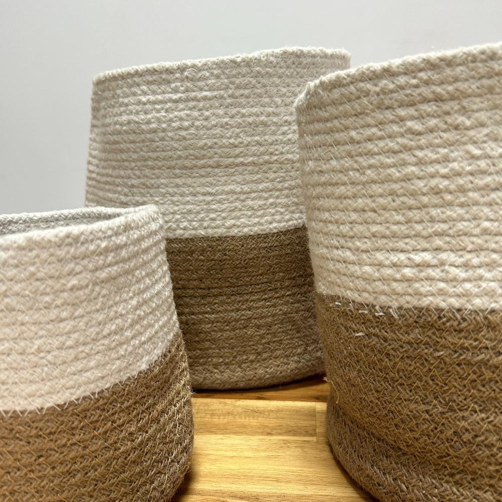 Ancient Wisdom Set Of 3 Cotton Rope Storage Baskets - White