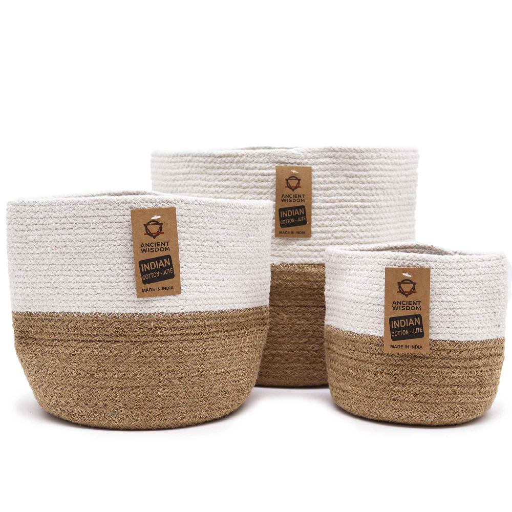 ancient wisdom Set of 3 Cotton Rope Storage Baskets - White