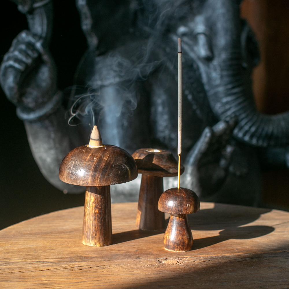 Ancient Wisdom Set Of 3 Flat Incense Cone Mushrooms (13cm 12cm 11cm)