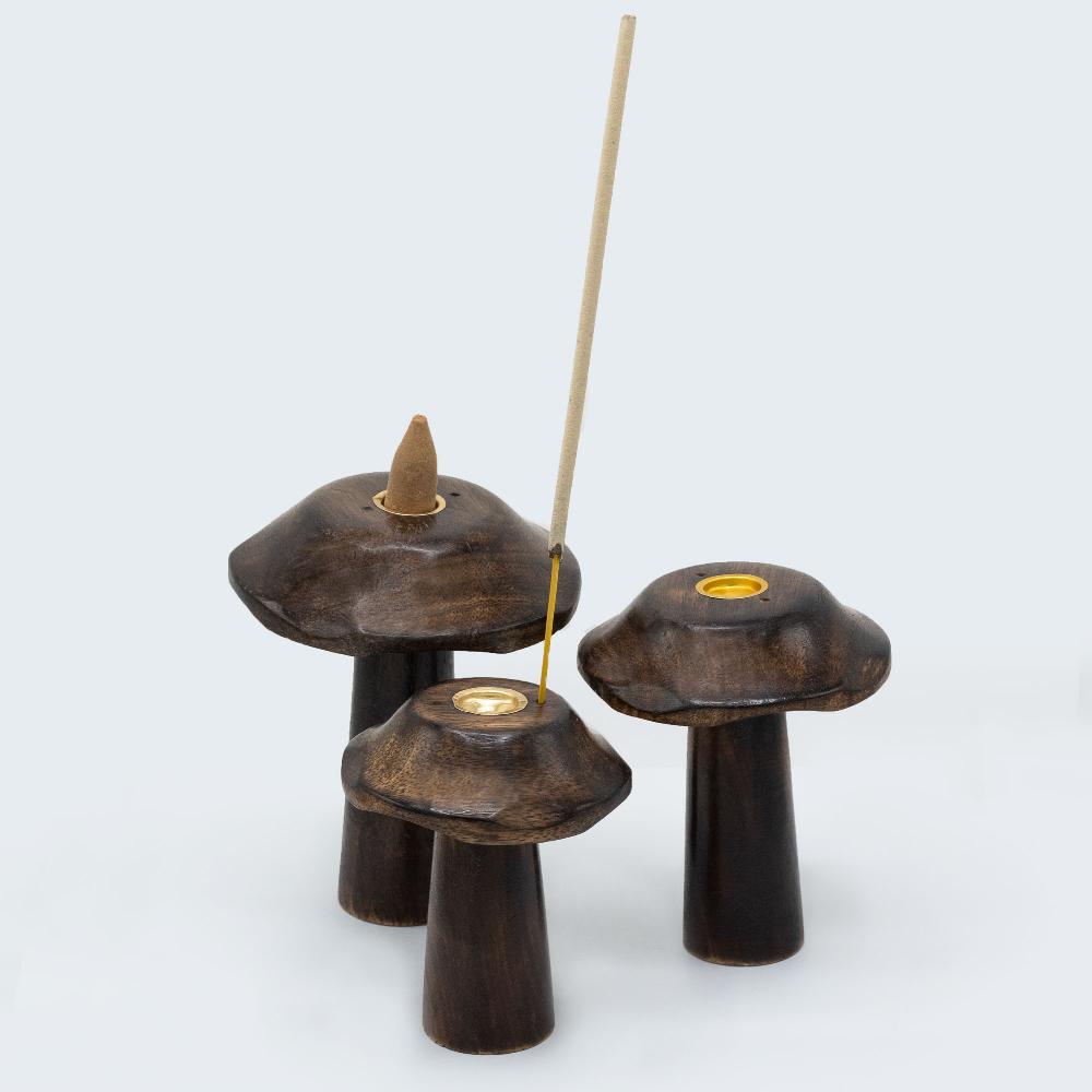 Ancient Wisdom Set Of 3 Flat Incense Cone Mushrooms (13cm 12cm 11cm)
