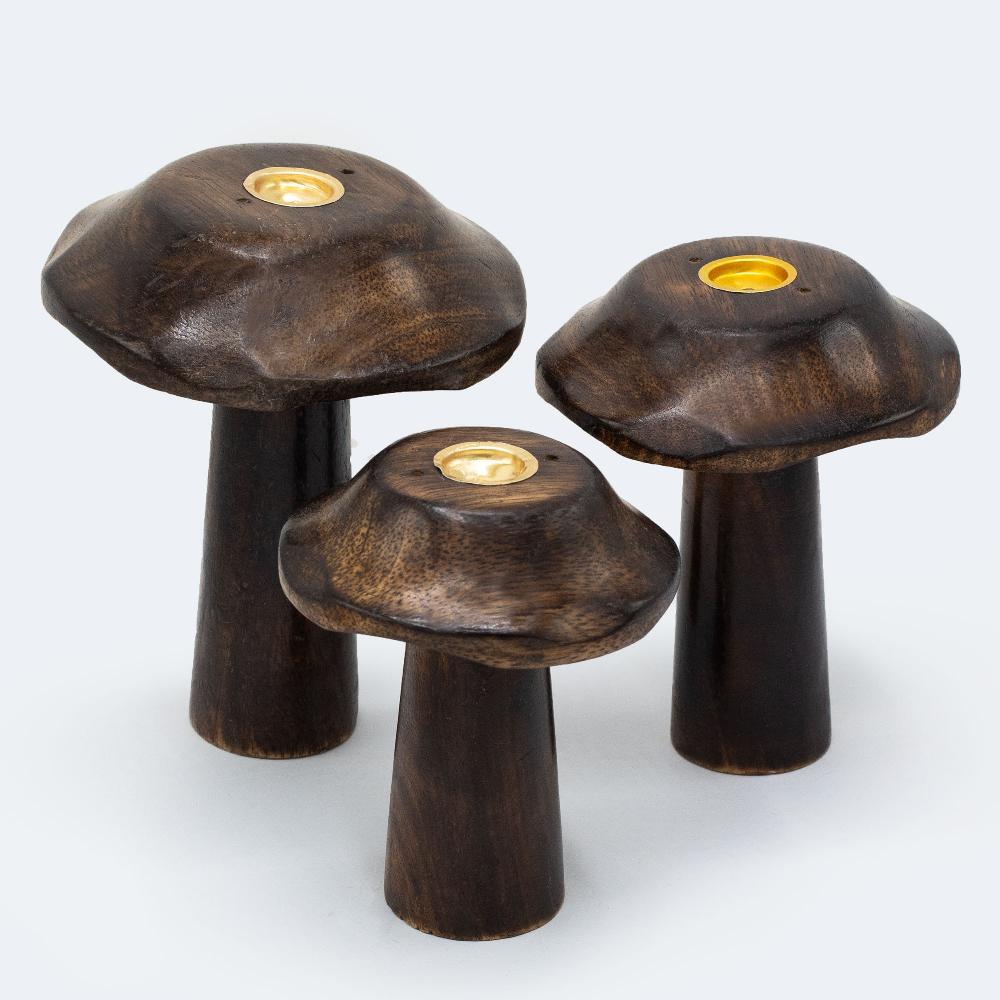Ancient Wisdom Set Of 3 Flat Incense Cone Mushrooms (13cm 12cm 11cm)