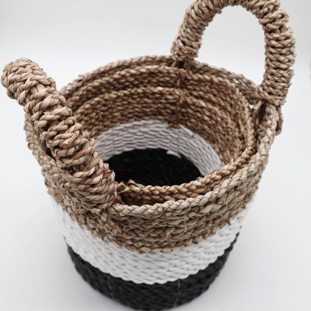 Ancient Wisdom Set Of 3 Seagrass Basket Set - Dark Grey / White / Natural