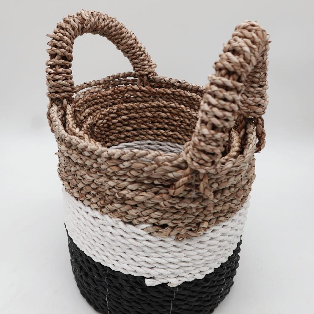 Ancient Wisdom Set Of 3 Seagrass Basket Set - Dark Grey / White / Natural