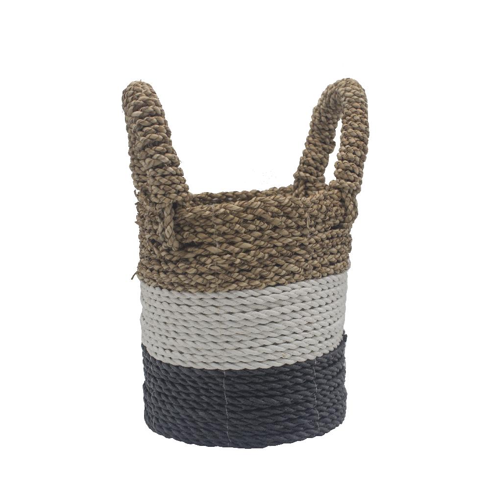 Ancient Wisdom Set Of 3 Seagrass Basket Set - Dark Grey / White / Natural