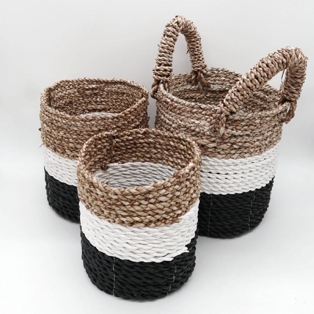 ancient wisdom Set of 3 Seagrass Basket Set - Dark Grey / White / Natural