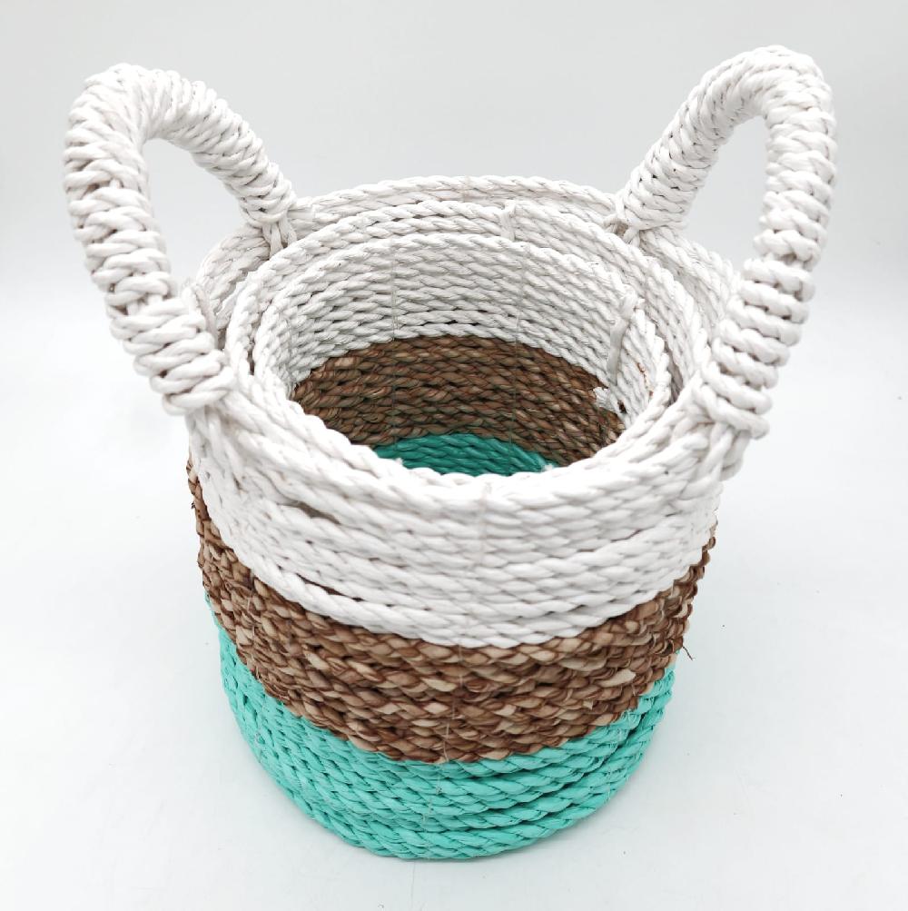 Ancient Wisdom Set Of 3 Seagrass Basket Set - Green / Natural / White