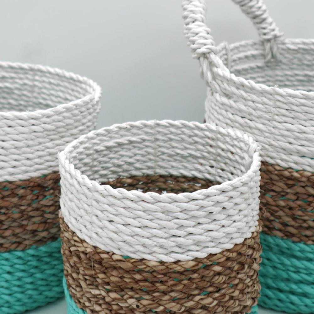 Ancient Wisdom Set Of 3 Seagrass Basket Set - Green / Natural / White