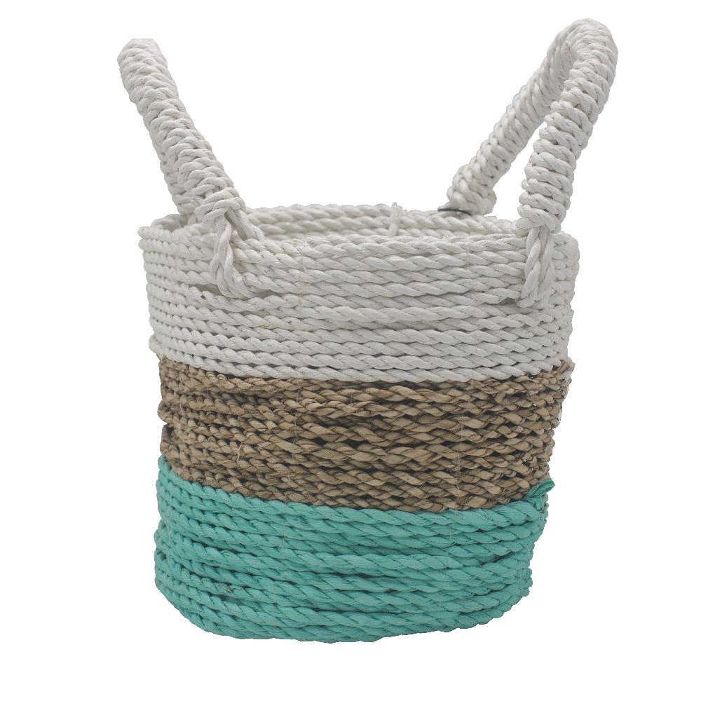 Ancient Wisdom Set Of 3 Seagrass Basket Set - Green / Natural / White