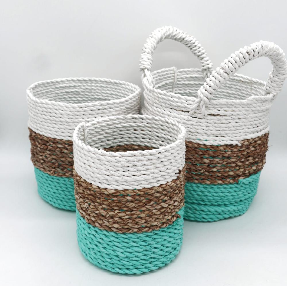 ancient wisdom Set of 3 Seagrass Basket Set - Green / Natural / White