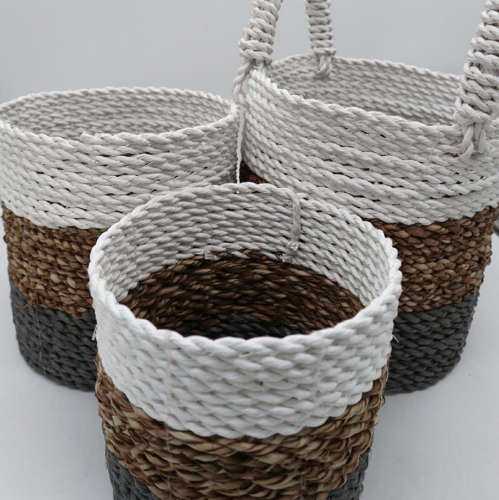 Ancient Wisdom Set Of 3 Seagrass Basket Set - Grey / Natural / White