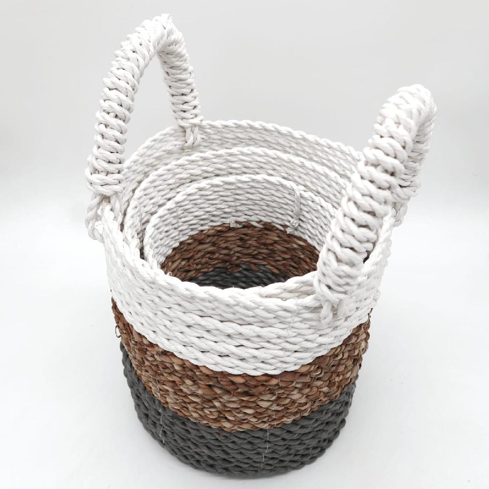 Ancient Wisdom Set Of 3 Seagrass Basket Set - Grey / Natural / White