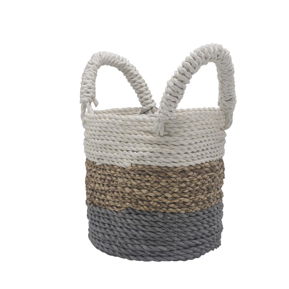Ancient Wisdom Set Of 3 Seagrass Basket Set - Grey / Natural / White