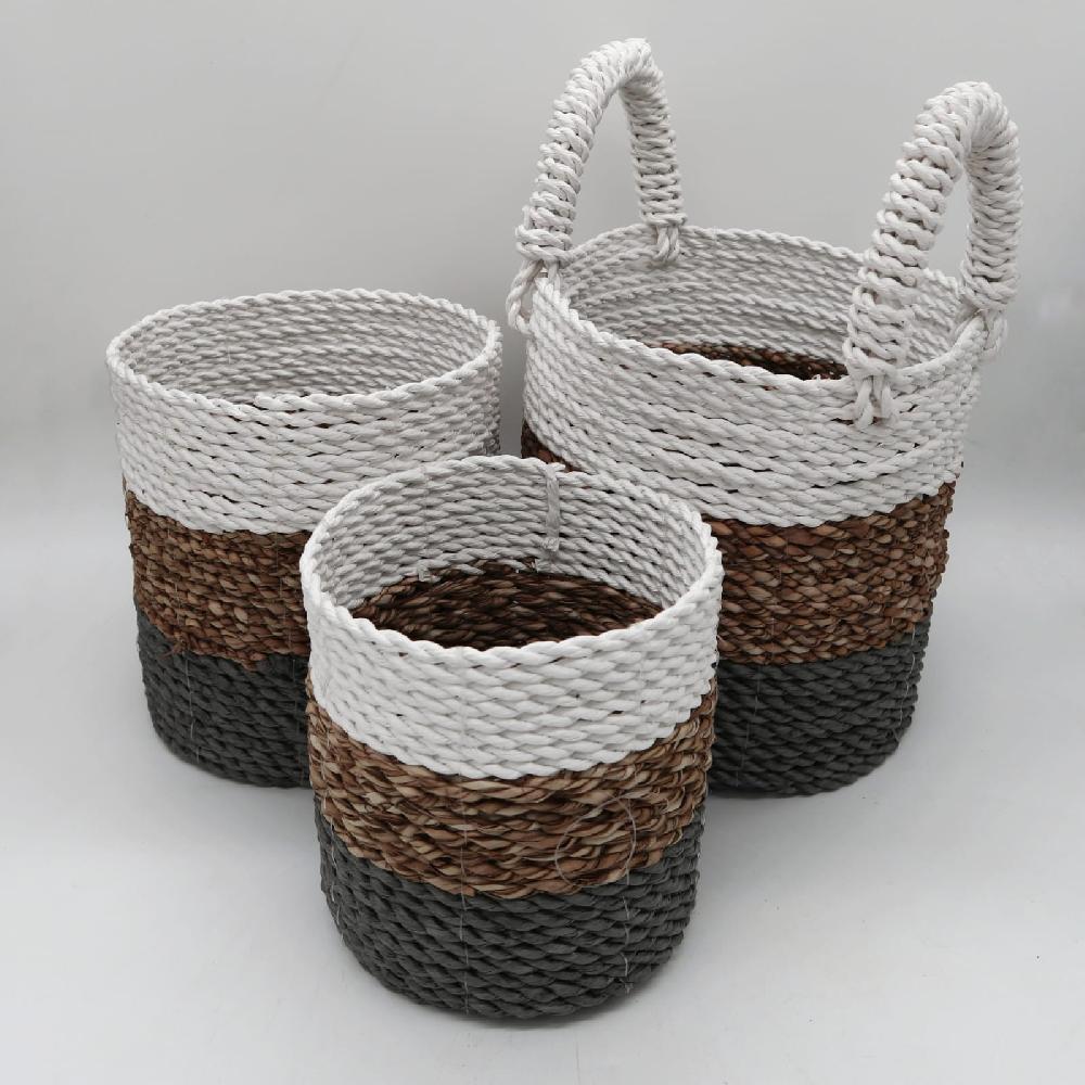 ancient wisdom Set of 3 Seagrass Basket Set - Grey / Natural / White