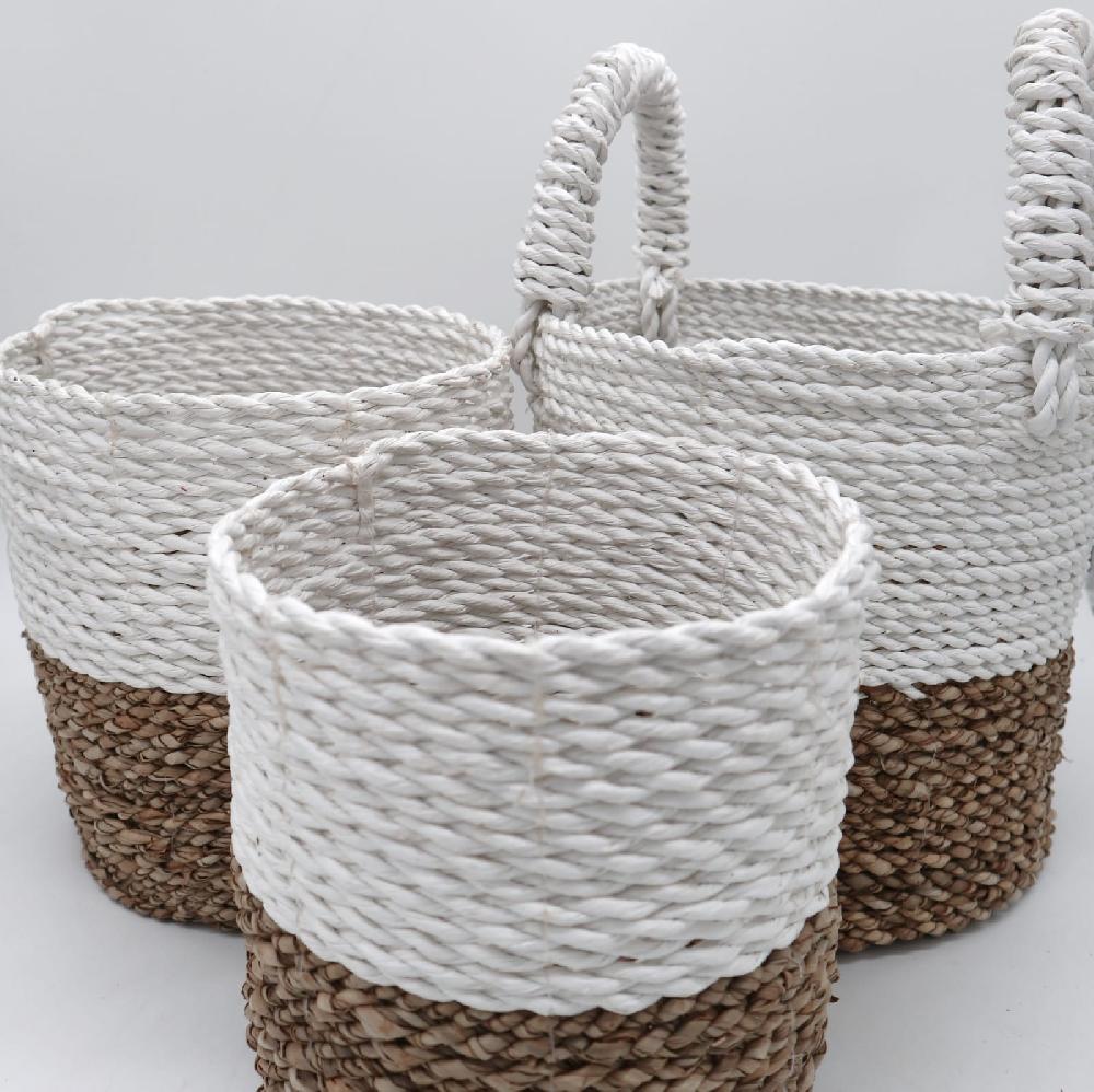 ancient wisdom Set of 3 Seagrass Basket Set - Natural White