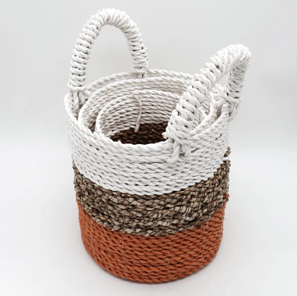Ancient Wisdom Set Of 3 Seagrass Basket Set - Orange / Natural / White
