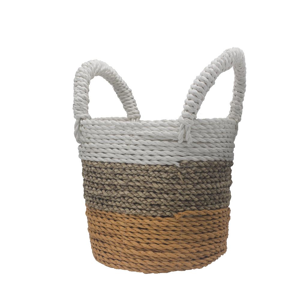 Ancient Wisdom Set Of 3 Seagrass Basket Set - Orange / Natural / White