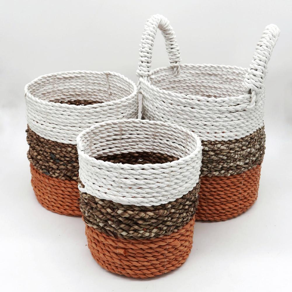 ancient wisdom Set of 3 Seagrass Basket Set - Orange / Natural / White
