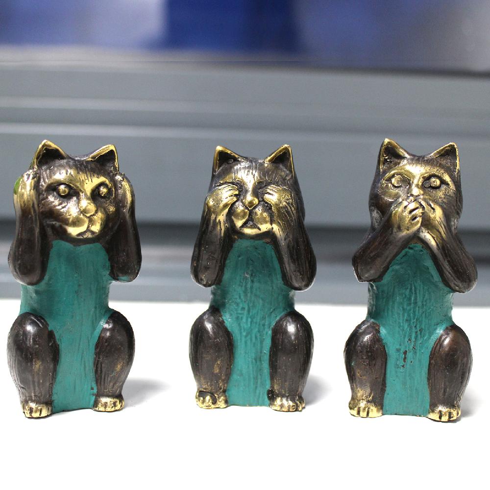 Ancient Wisdom Set Of 3 - See No Hear No Speak No Evil - Brass Cats