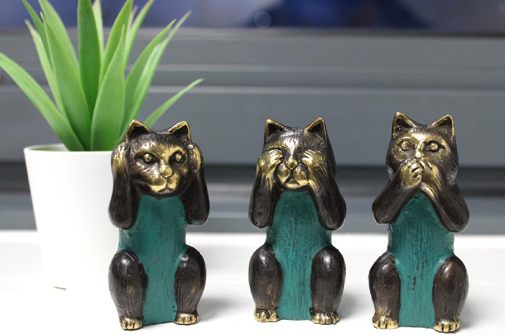Ancient Wisdom Set Of 3 - See No Hear No Speak No Evil - Brass Cats
