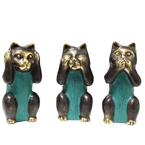 ancient wisdom Set of 3 - See No Hear No Speak No Evil - Brass Cats