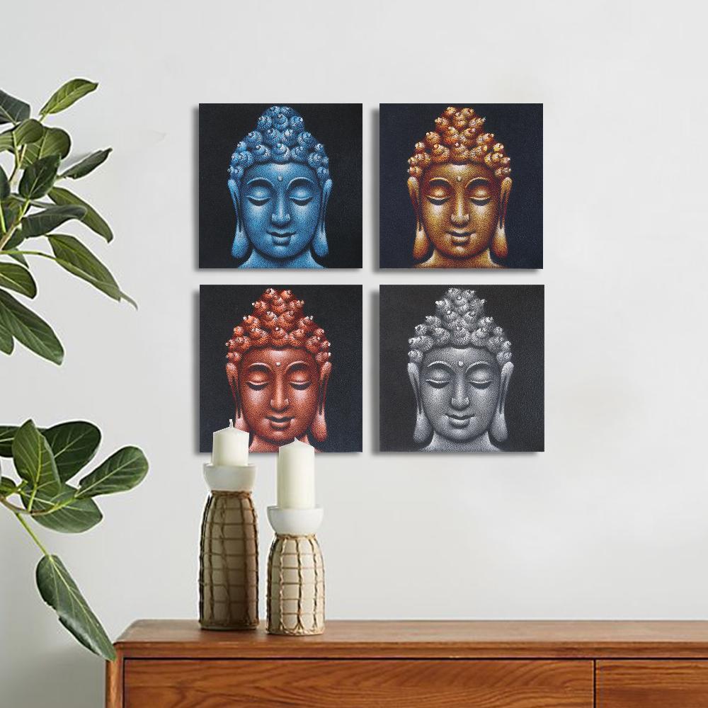 Ancient Wisdom Set Of 4 Buddha Heads Sand Detail 30x30cm