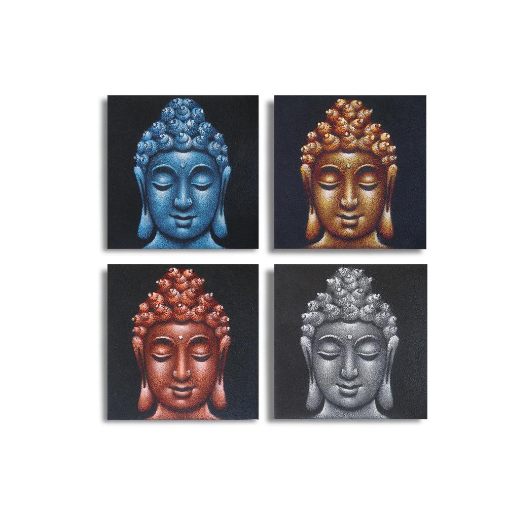 ancient wisdom Set of 4 Buddha Heads Sand Detail 30x30cm