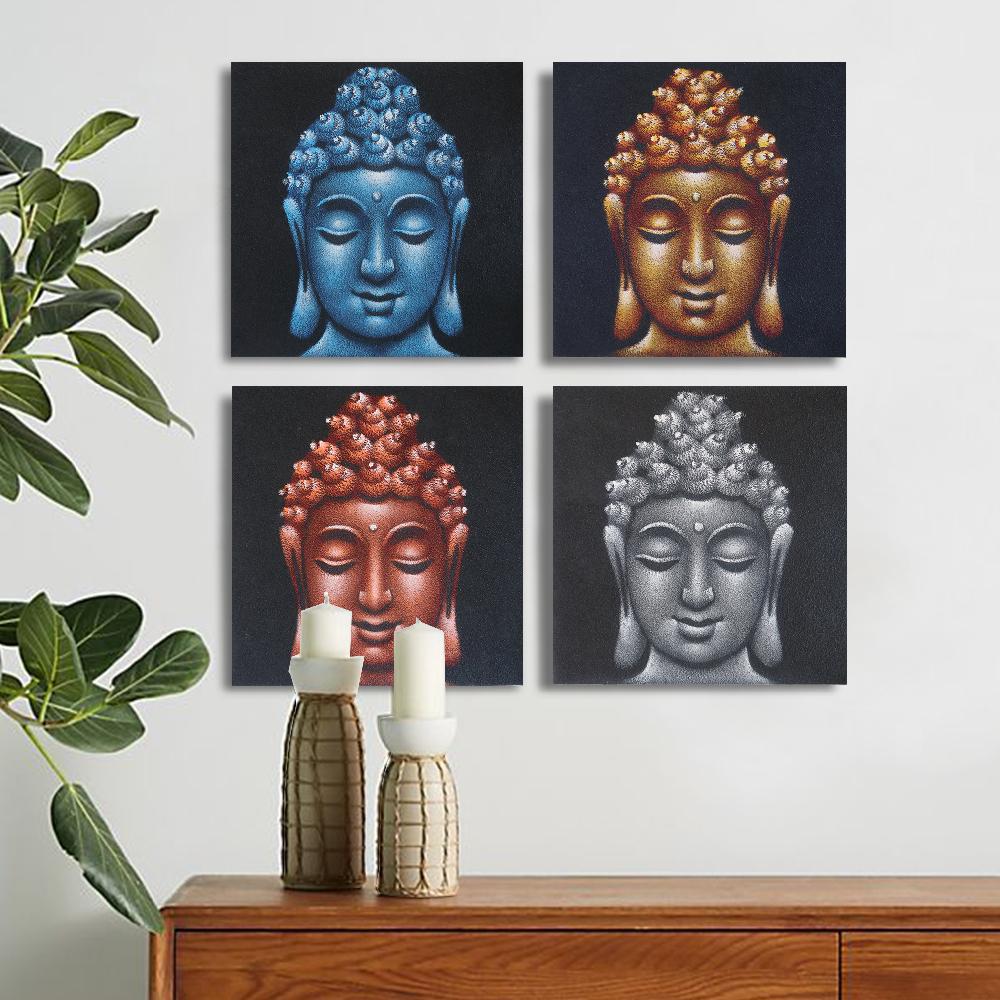 Ancient Wisdom Set Of 4 Buddha Heads Sand Detail 40x40cm