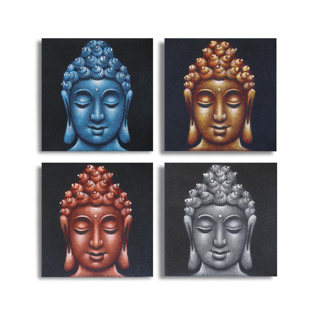 ancient wisdom Set of 4 Buddha Heads Sand Detail 40x40cm
