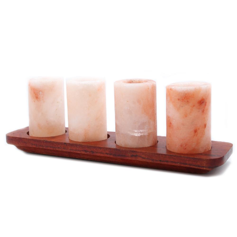 Ancient Wisdom Set Of 4 Himalayan Salt Shot Glasses & Wood Serving Tray