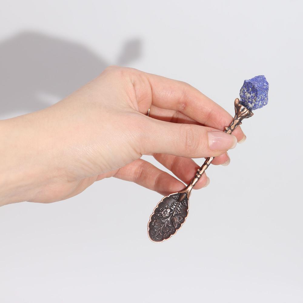 Ancient Wisdom Set Of 7 Bronze Gemstone Crystal Witch Spoons
