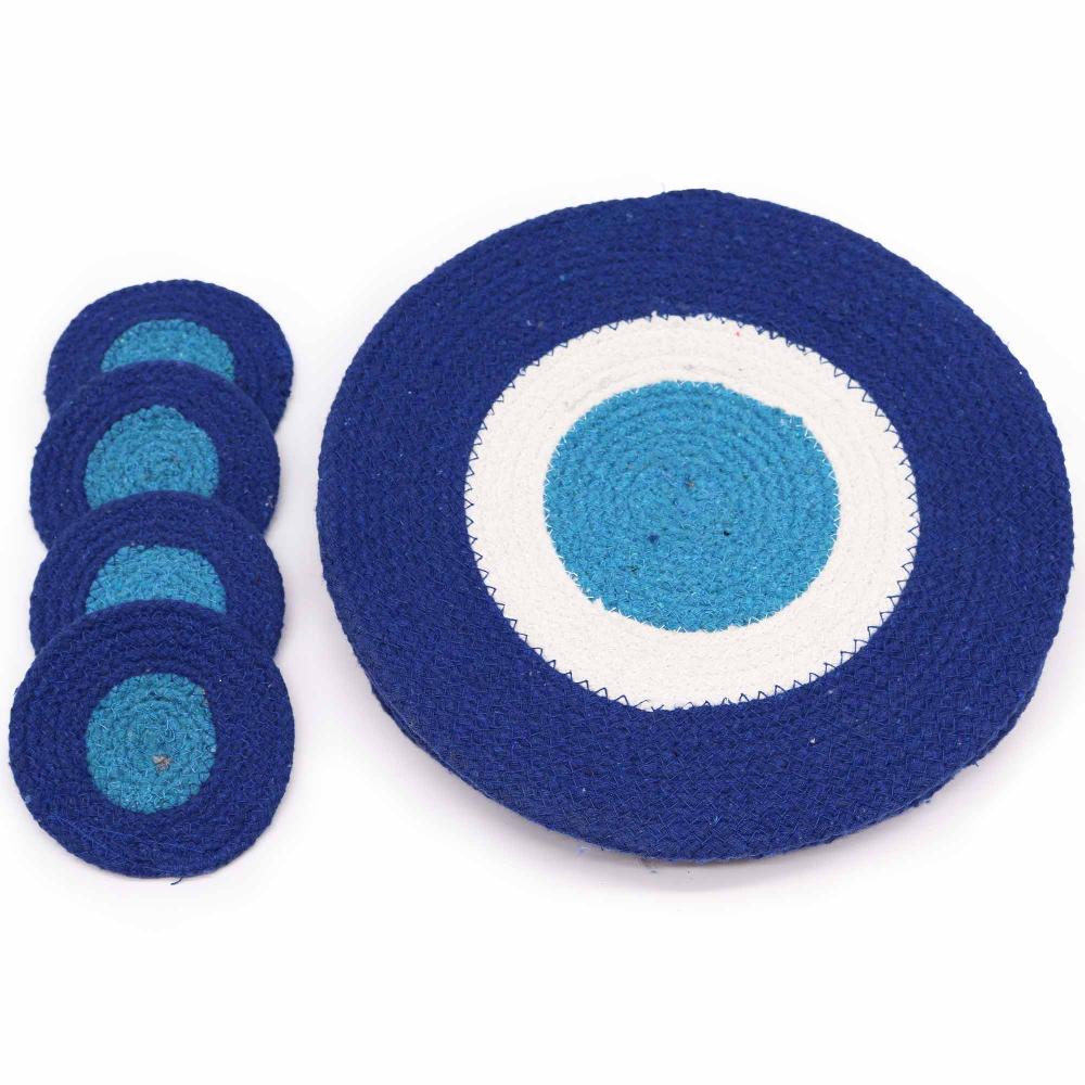 ancient wisdom Set of Evil Eye Jute Rope Coasters & Mats (4 of each)