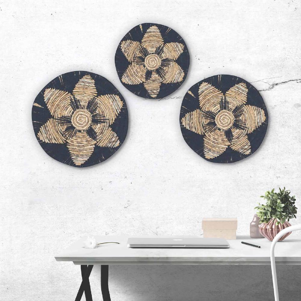 Ancient Wisdom Set Of Three Seagrass Bowls Wall Art - Black