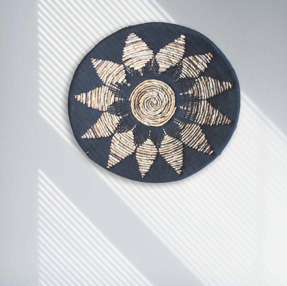 Ancient Wisdom Set Of Three Seagrass Bowls Wall Art - Black