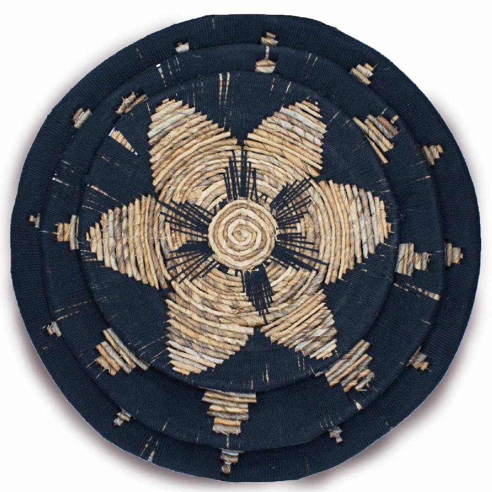 ancient wisdom Set of Three Seagrass Bowls Wall Art - Black