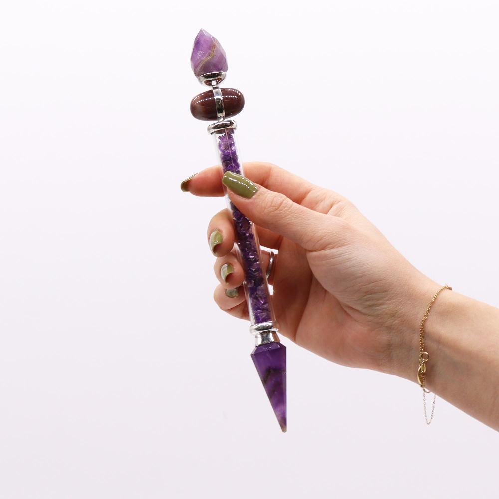 Ancient Wisdom Shiva Lingam Magic Wand - 19.5cm - Amethyst - Success