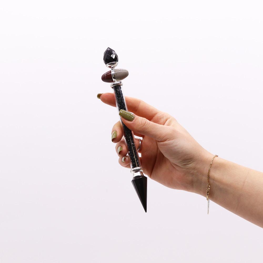 Ancient Wisdom Shiva Lingam Magic Wand - 19.5cm - Black Tourmaline & Agate - Protection