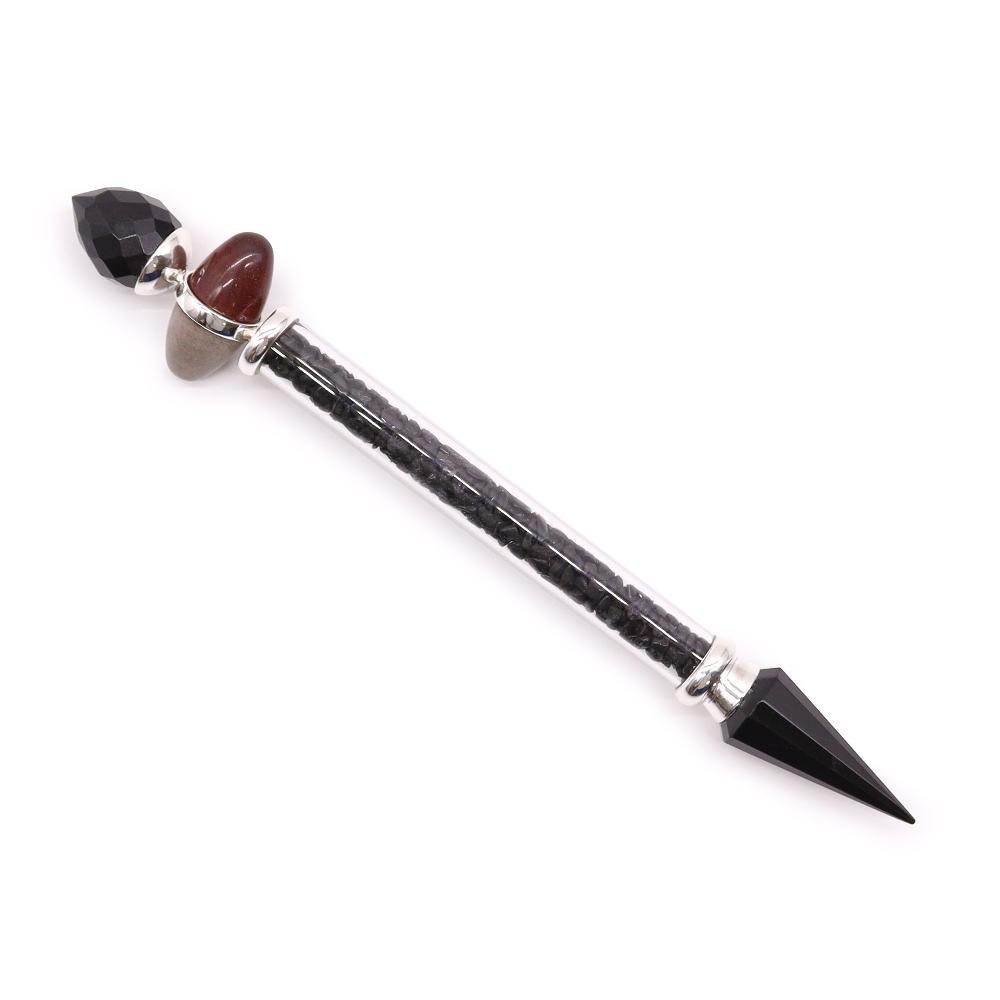 ancient wisdom Shiva Lingam Magic Wand - 19.5cm - Black Tourmaline & Agate - Protection