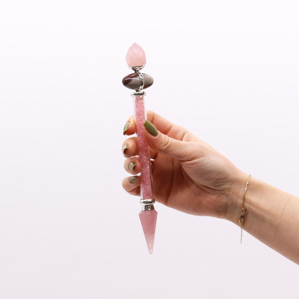 Ancient Wisdom Shiva Lingam Magic Wand - 19.5cm - Rose Quartz - Love