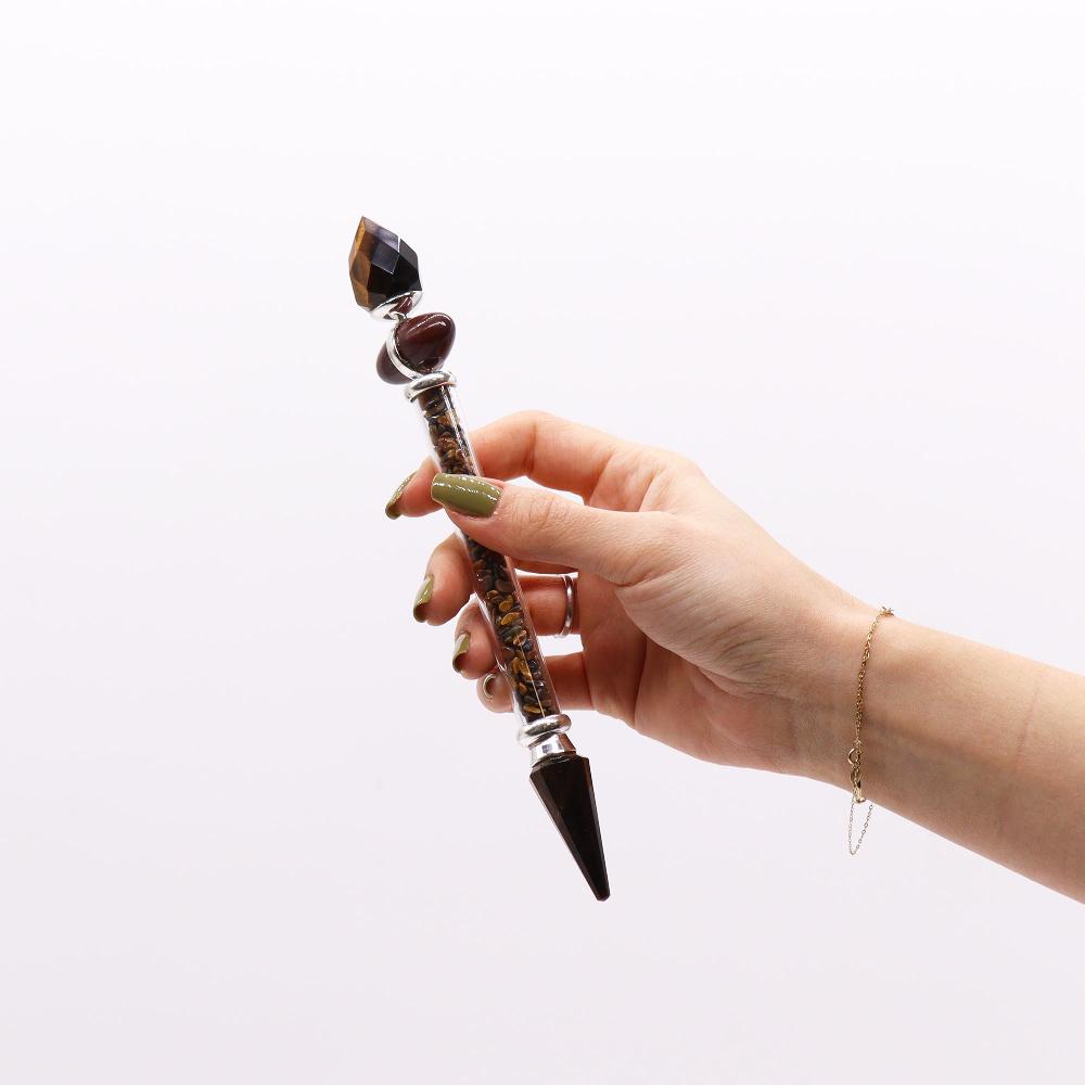 Ancient Wisdom Shiva Lingam Magic Wand - 19.5cm - Tiger Eye - Confidence