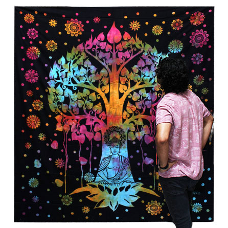 Ancient Wisdom Single Cotton Bedspread + Wall Hanging - Bodhi Tree