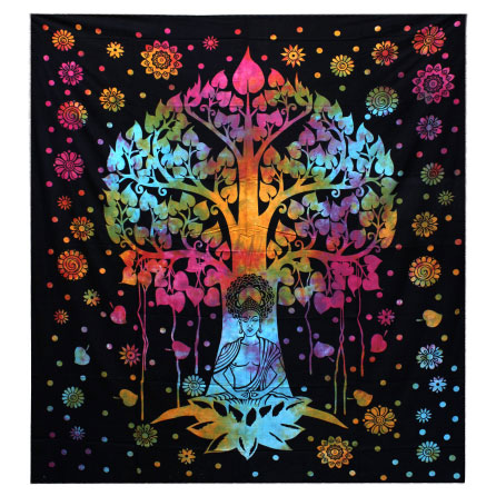 Ancient Wisdom Single Cotton Bedspread + Wall Hanging - Bodhi Tree