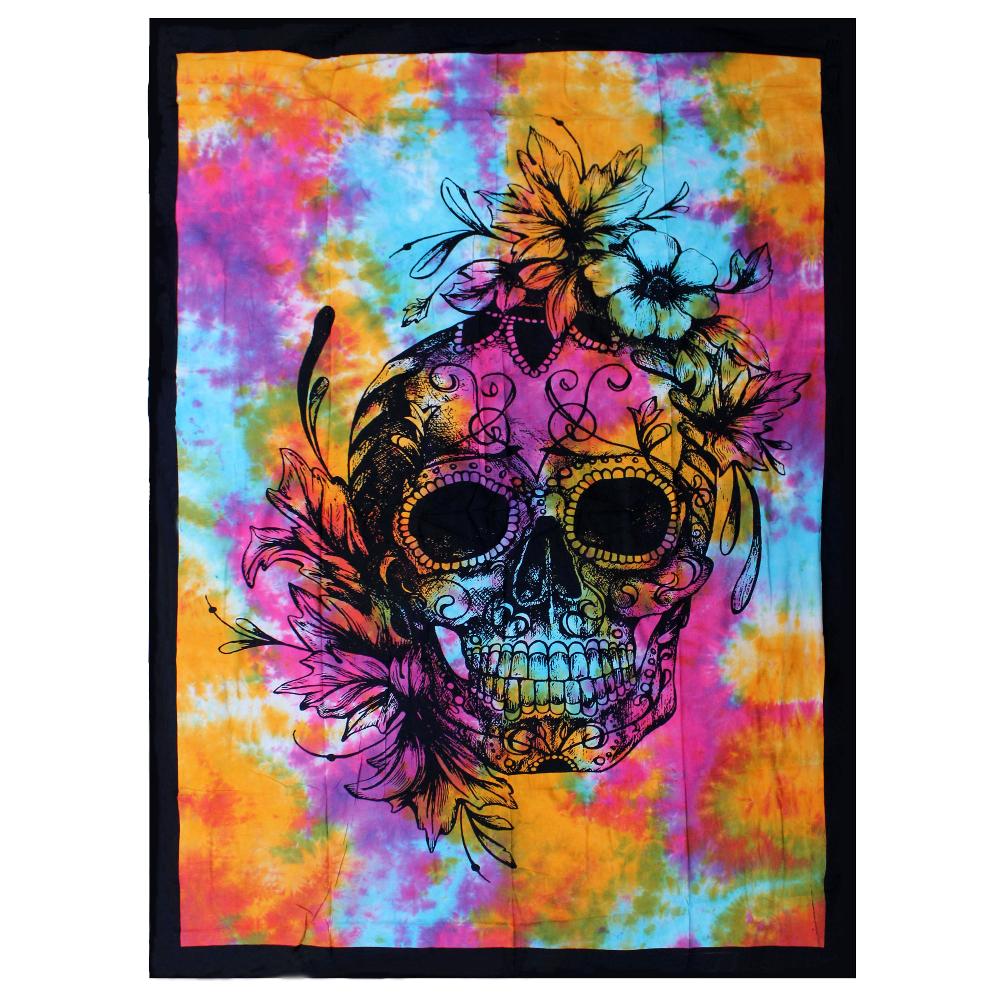 ancient wisdom Single Cotton Bedspread + Wall Hanging - Day of Dead Skull