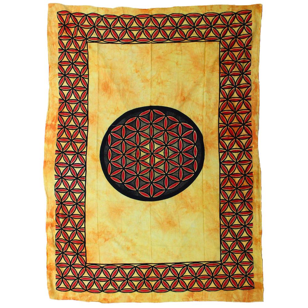 ancient wisdom Single Cotton Bedspread + Wall Hanging - Flower of Life - Orange