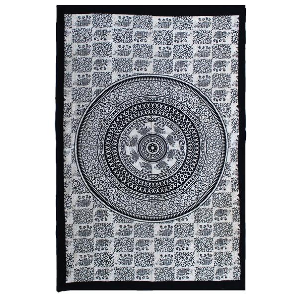 ancient wisdom Single Cotton Bedspread + Wall Hanging - Mono - Elephant Mandala