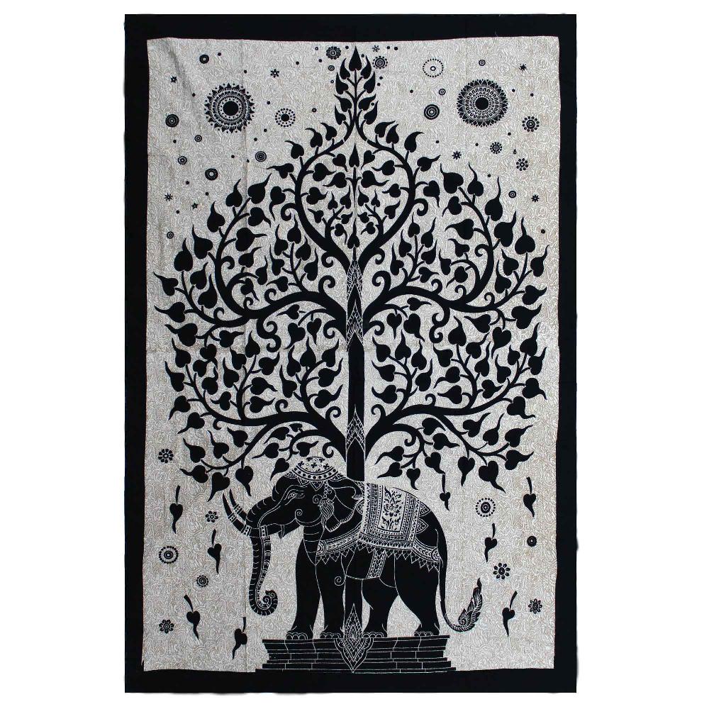 ancient wisdom Single Cotton Bedspread + Wall Hanging - Mono - Elephant Tree