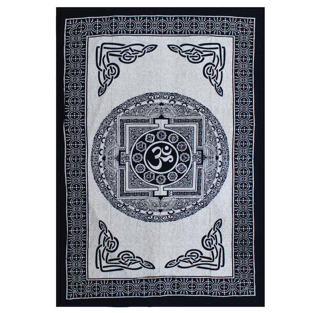 ancient wisdom Single Cotton Bedspread + Wall Hanging - Mono - OM Mandala
